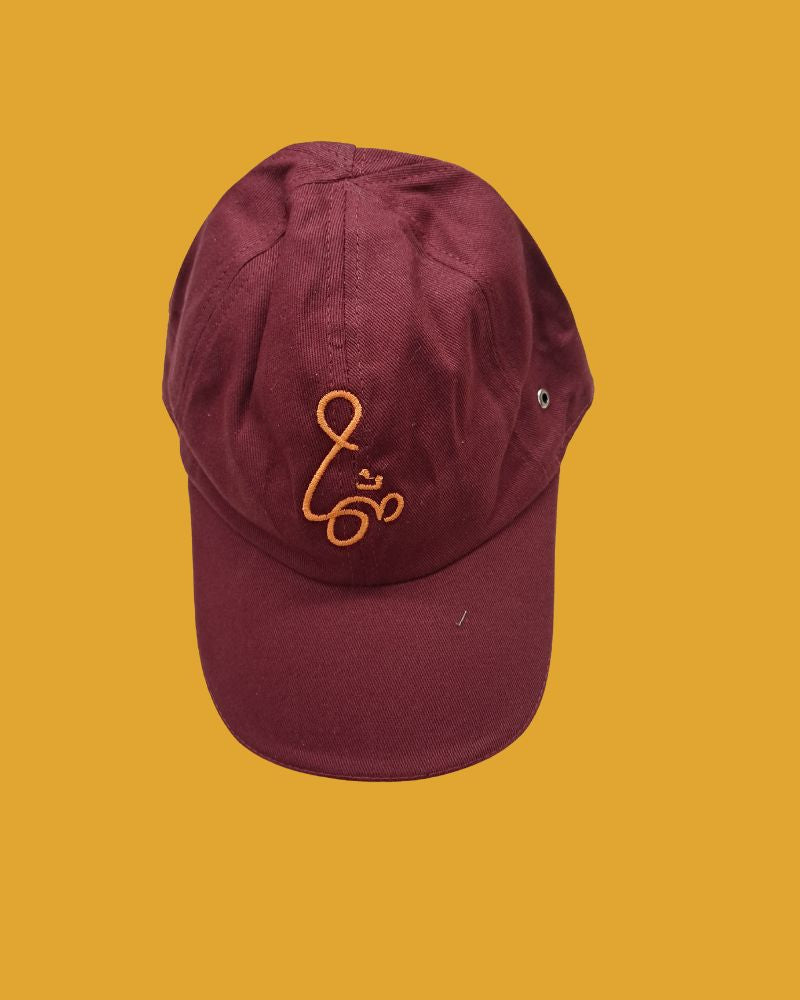 Maroon cap with orange om embroidery