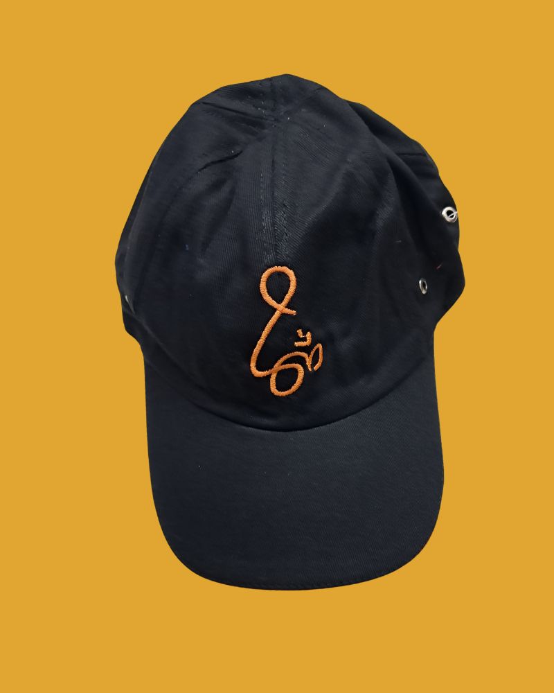 Black cap with orange om embroidery