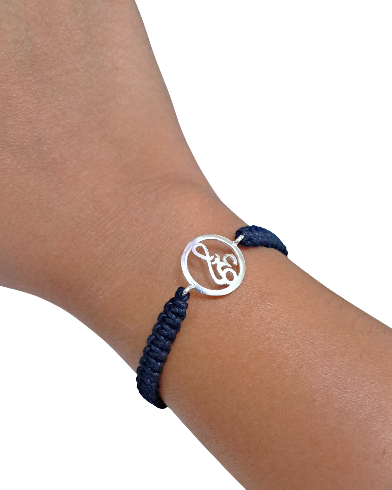 Bracelet: Silver Om with Adjustable Thread