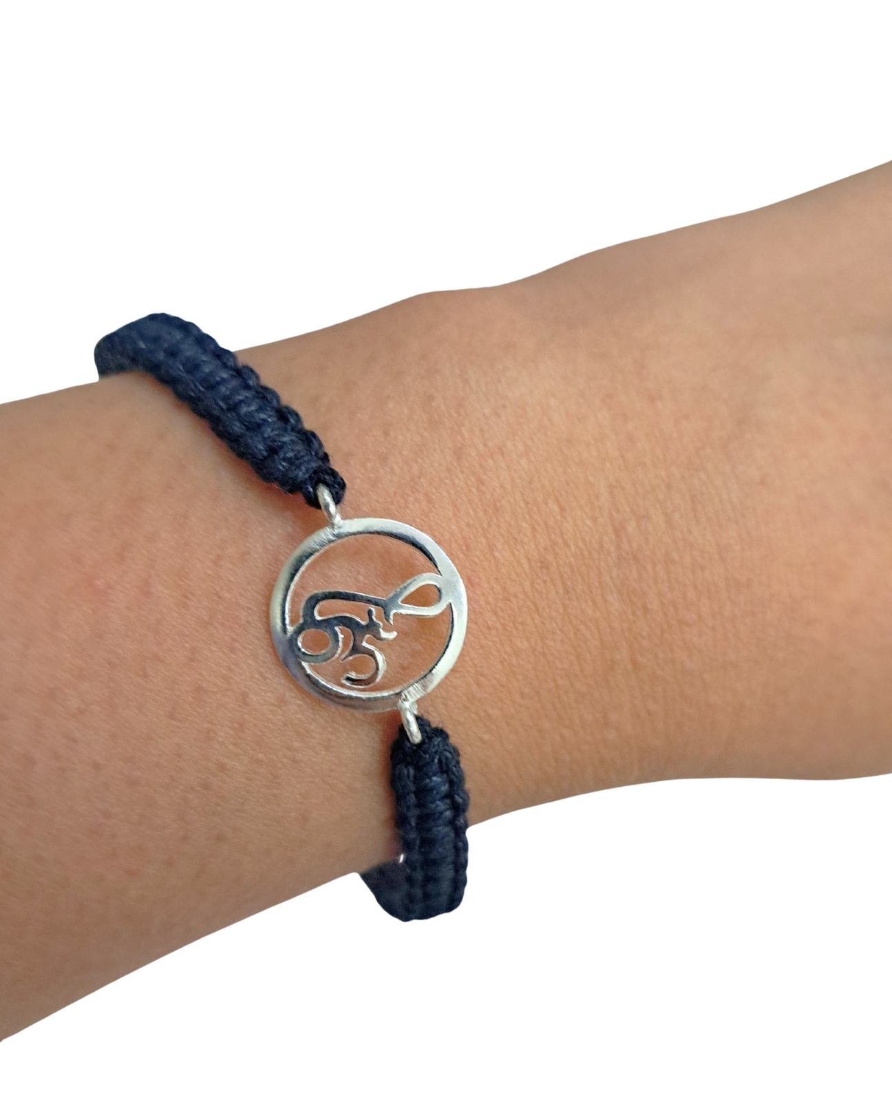 Bracelet: Silver Om with Adjustable Thread