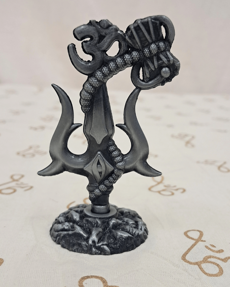 Metal Trishul with Damru & Om - for Home & Car