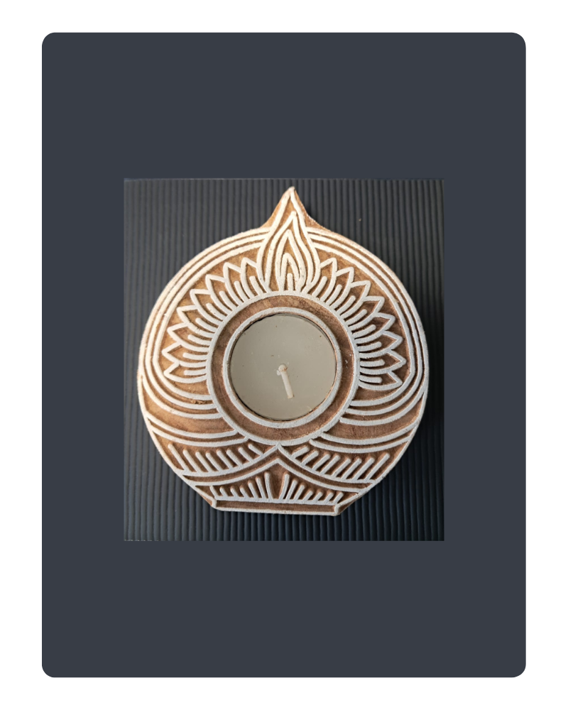 T-light Holders: Wooden Block - Round