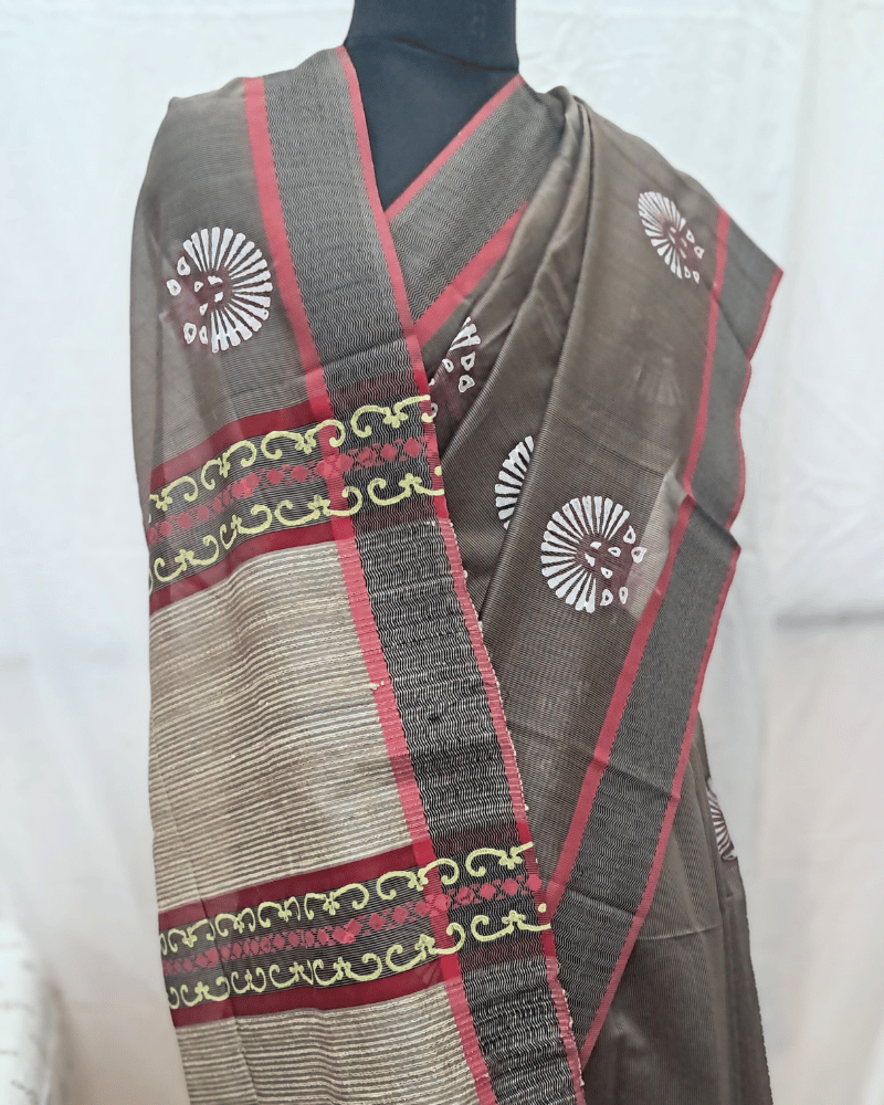 Saree: Maheshwari Silk-Cotton with Big Tussar Palla - Beige