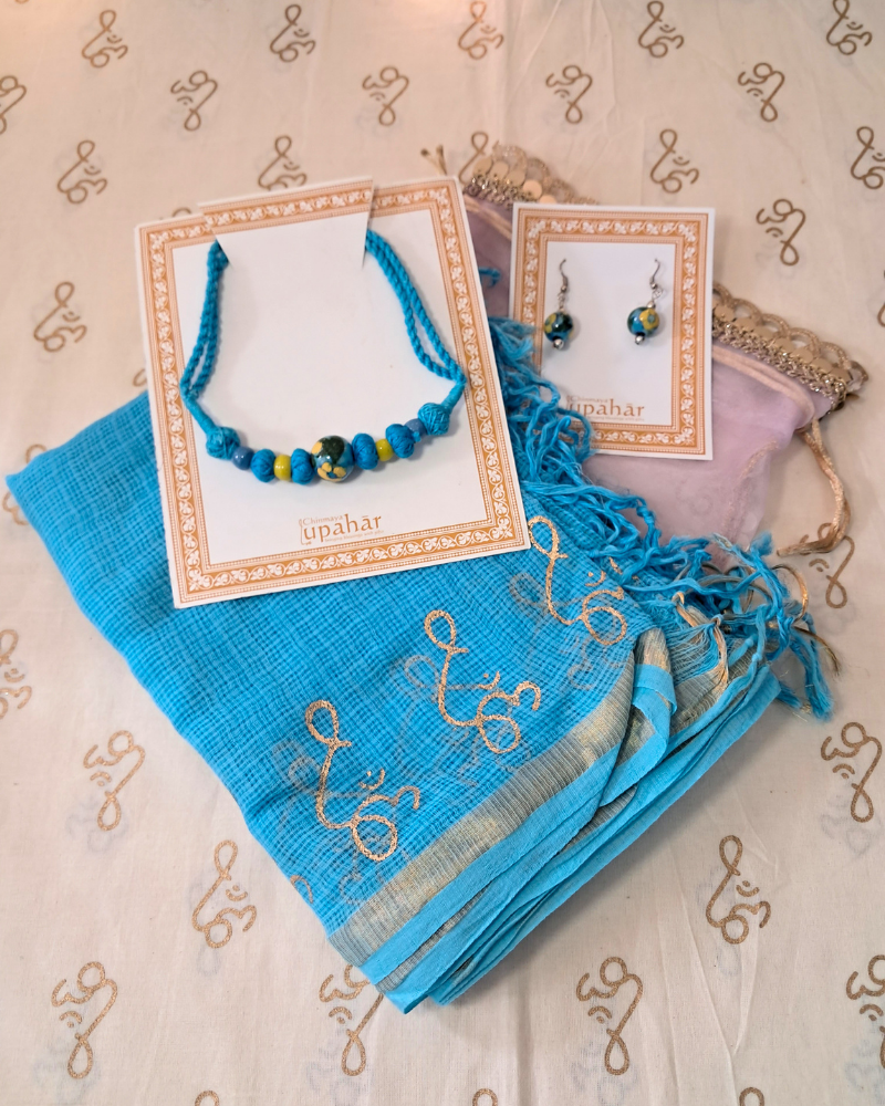 Shringar Gift Box – Kota Dupatta, Handmade Blue Pottery Necklace & Earrings