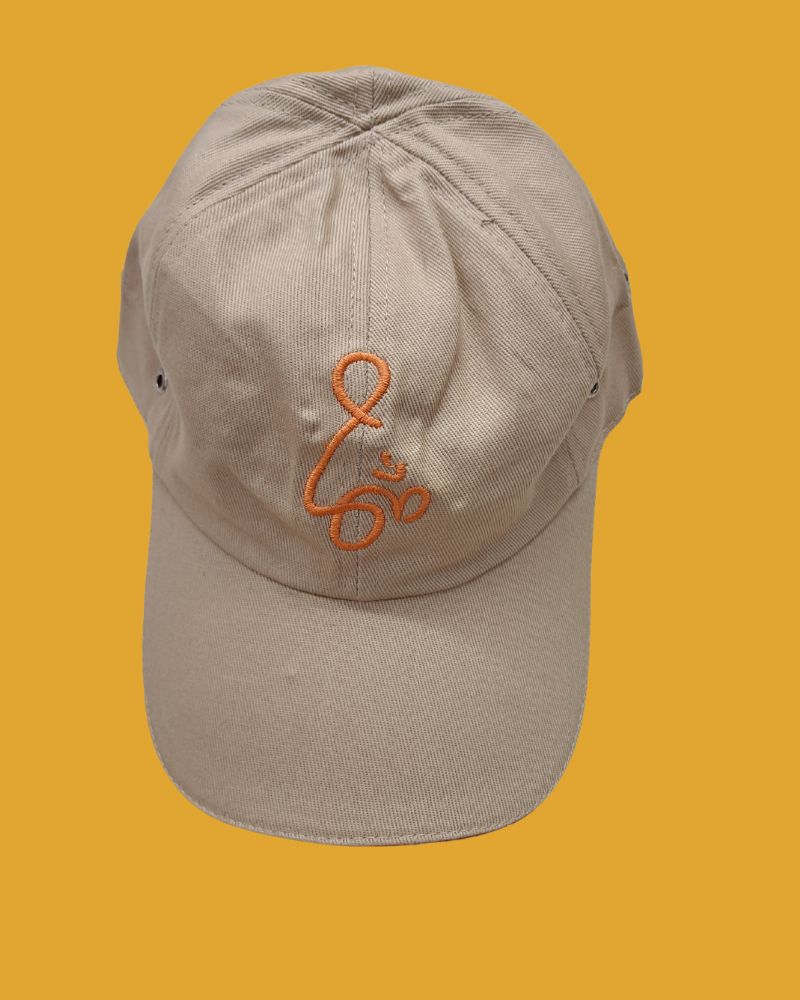 Beige cap with orange om embroidery