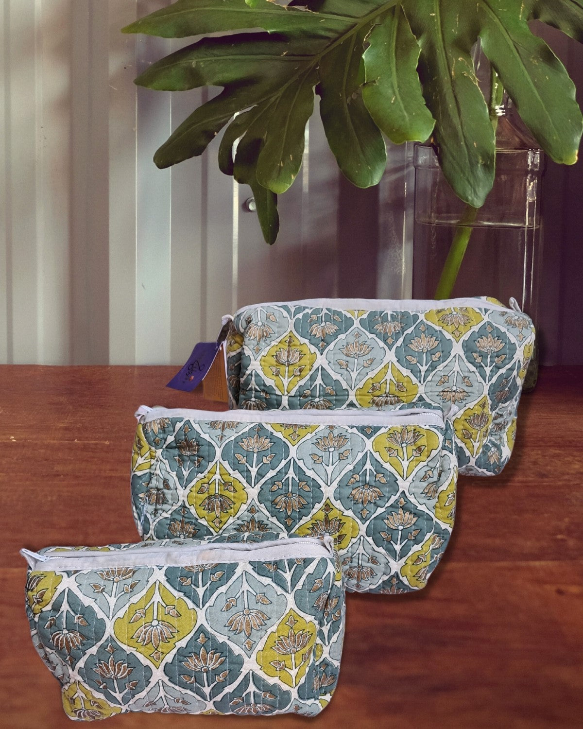 Pouch: Block Print Quilted Wash Bags - Set of 3