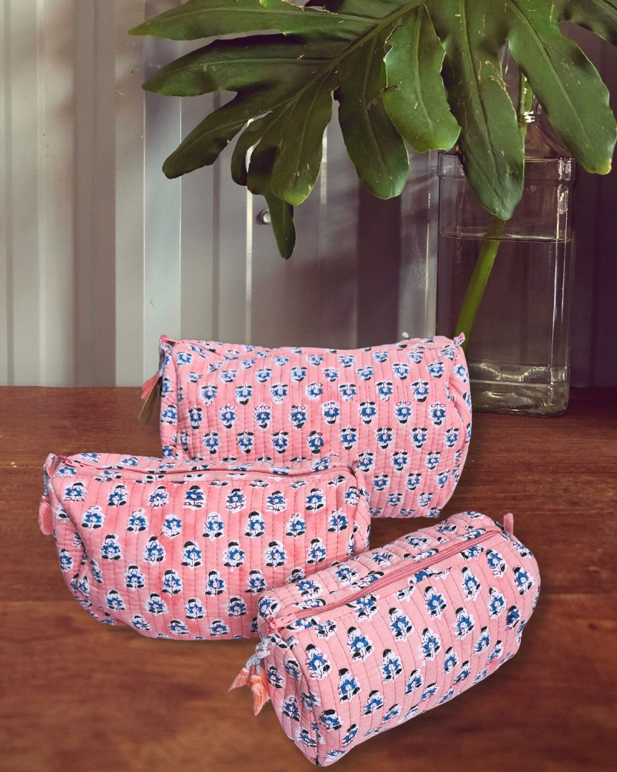 Pouch: Block Print Quilted Wash Bags - Set of 3