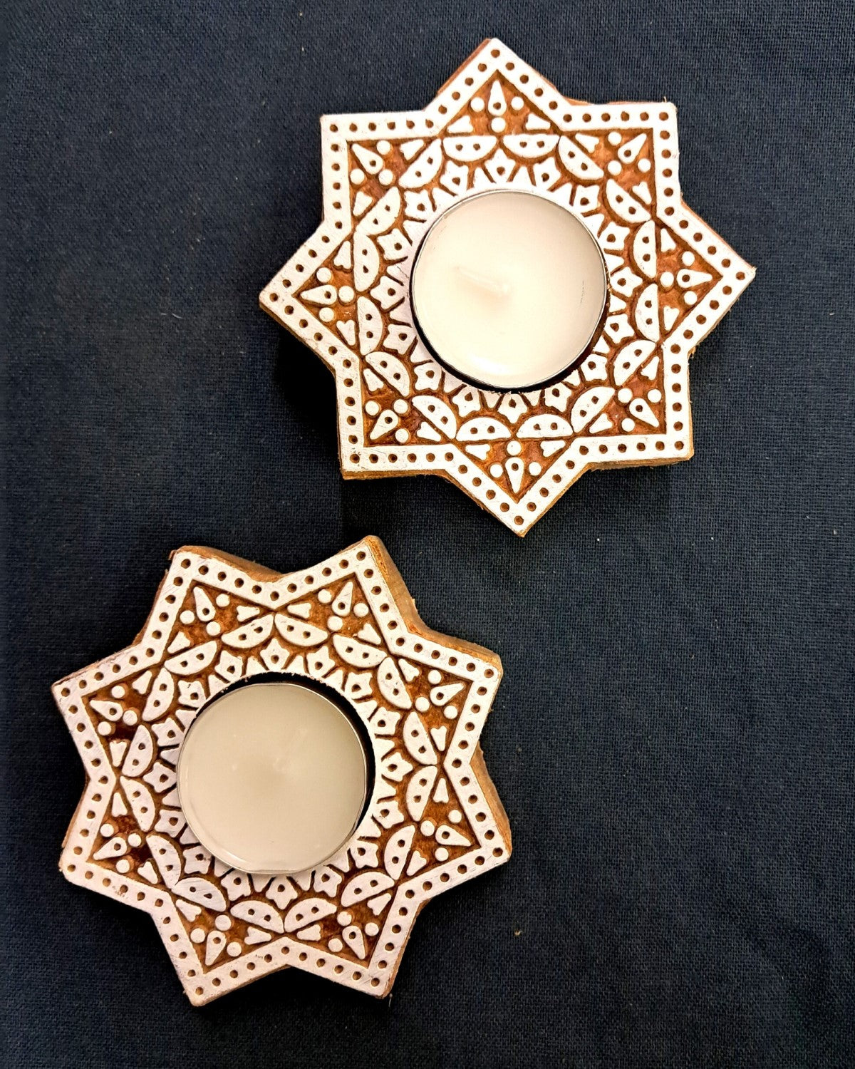 T-light Holders: Wooden Block - Star
