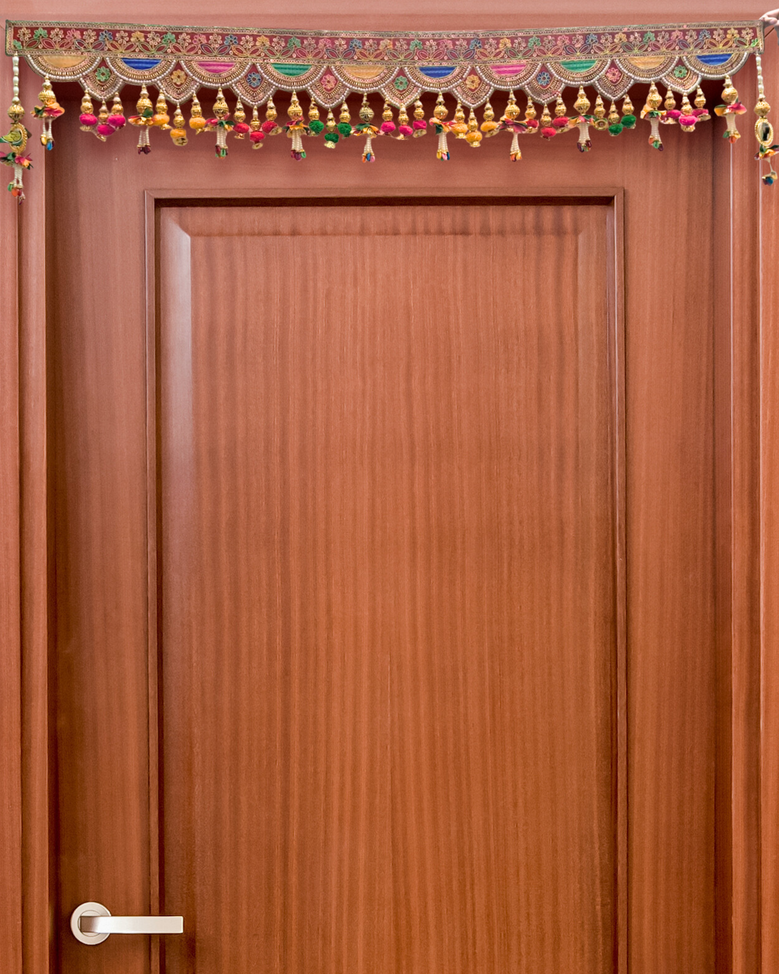 Embroidered Multicolor Fabric Toran with Beaded Tassels (Door Hanging Décor)