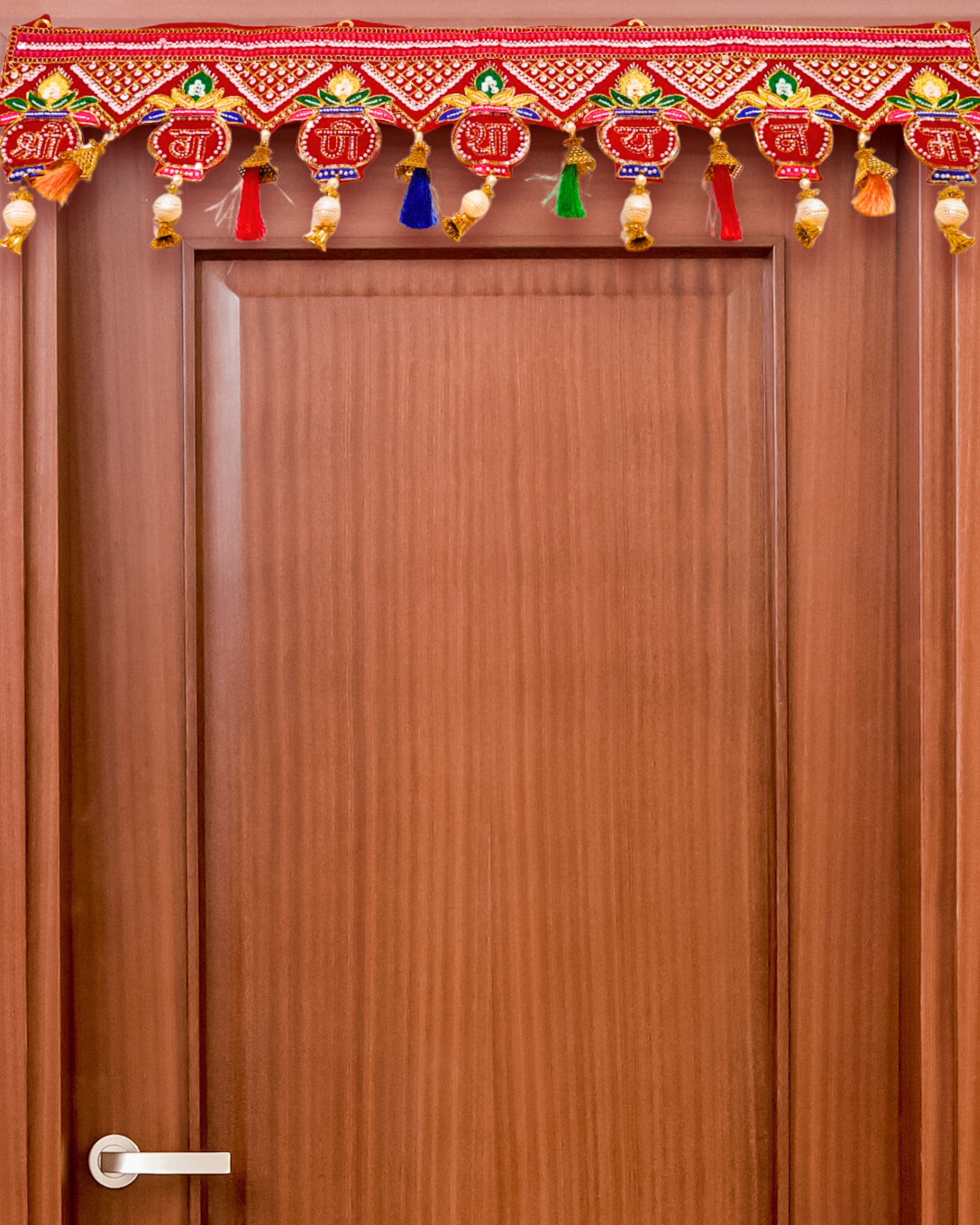 Embroidered “Shree Ganeshaya Namah” Toran with Kalash Motifs (Door Hanging Décor)