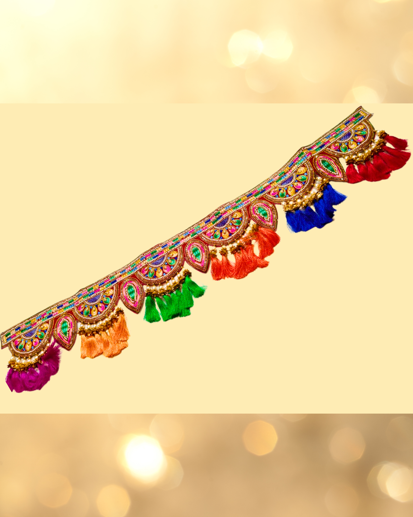 Multicolor Embroidered Toran with Beads and Thread Tassels (Door Hanging Décor)