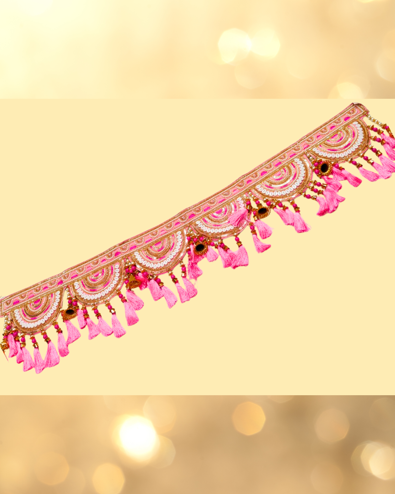 Pink Embroidered Toran with Beads and Thread Tassels (Door Hanging Décor)