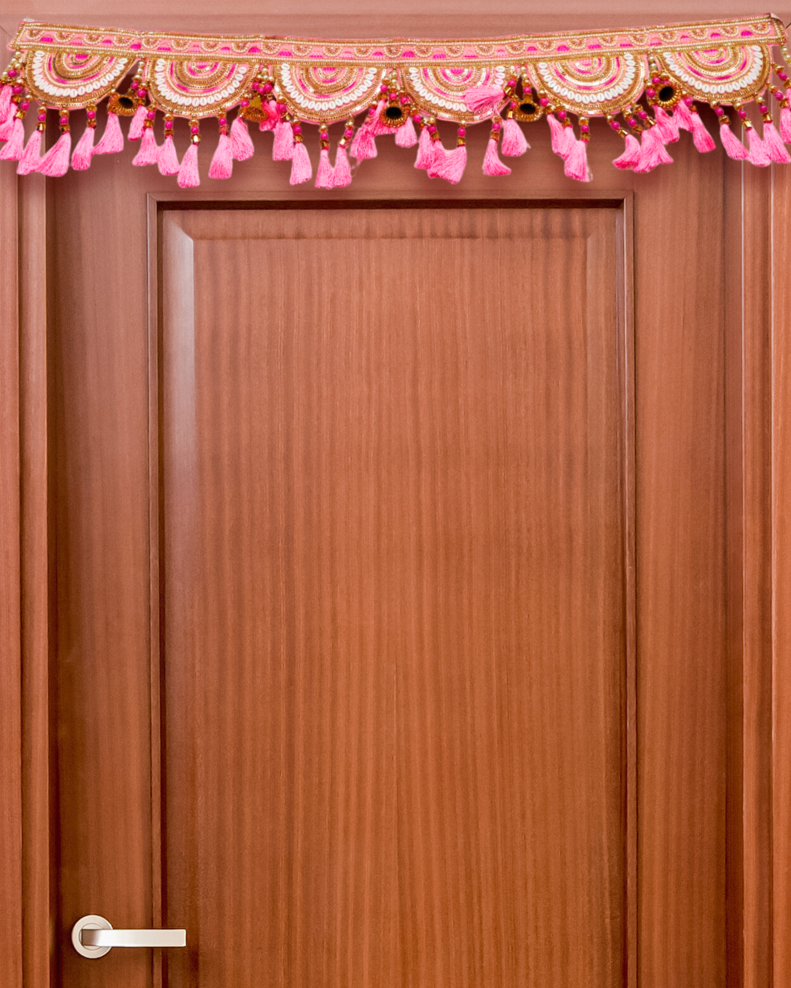 Pink Embroidered Toran with Beads and Thread Tassels (Door Hanging Décor)
