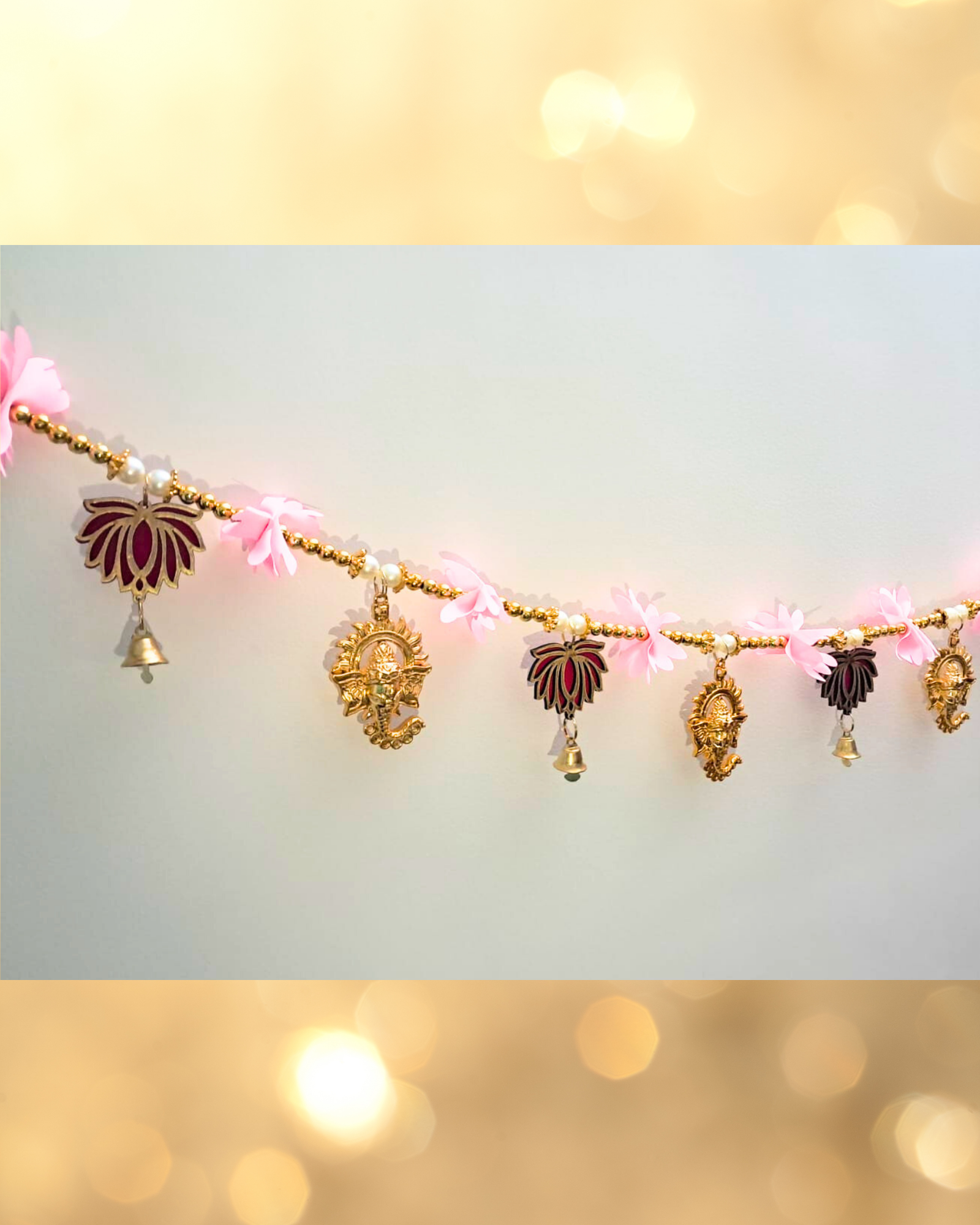 Toran with Ganesha and Lotus Motifs and Pink Floral Accents (Door Hanging Décor)