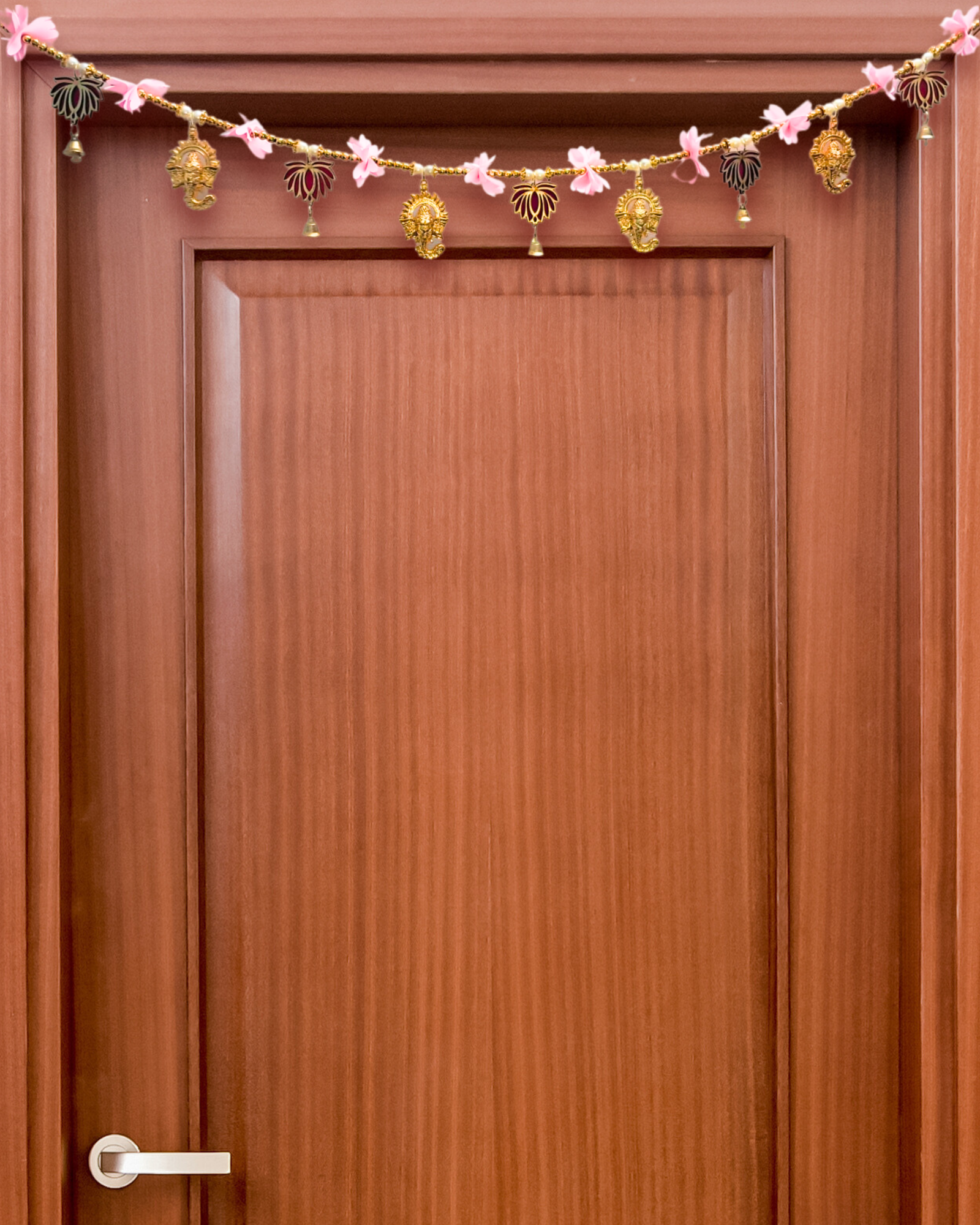 Toran with Ganesha and Lotus Motifs and Pink Floral Accents (Door Hanging Décor)