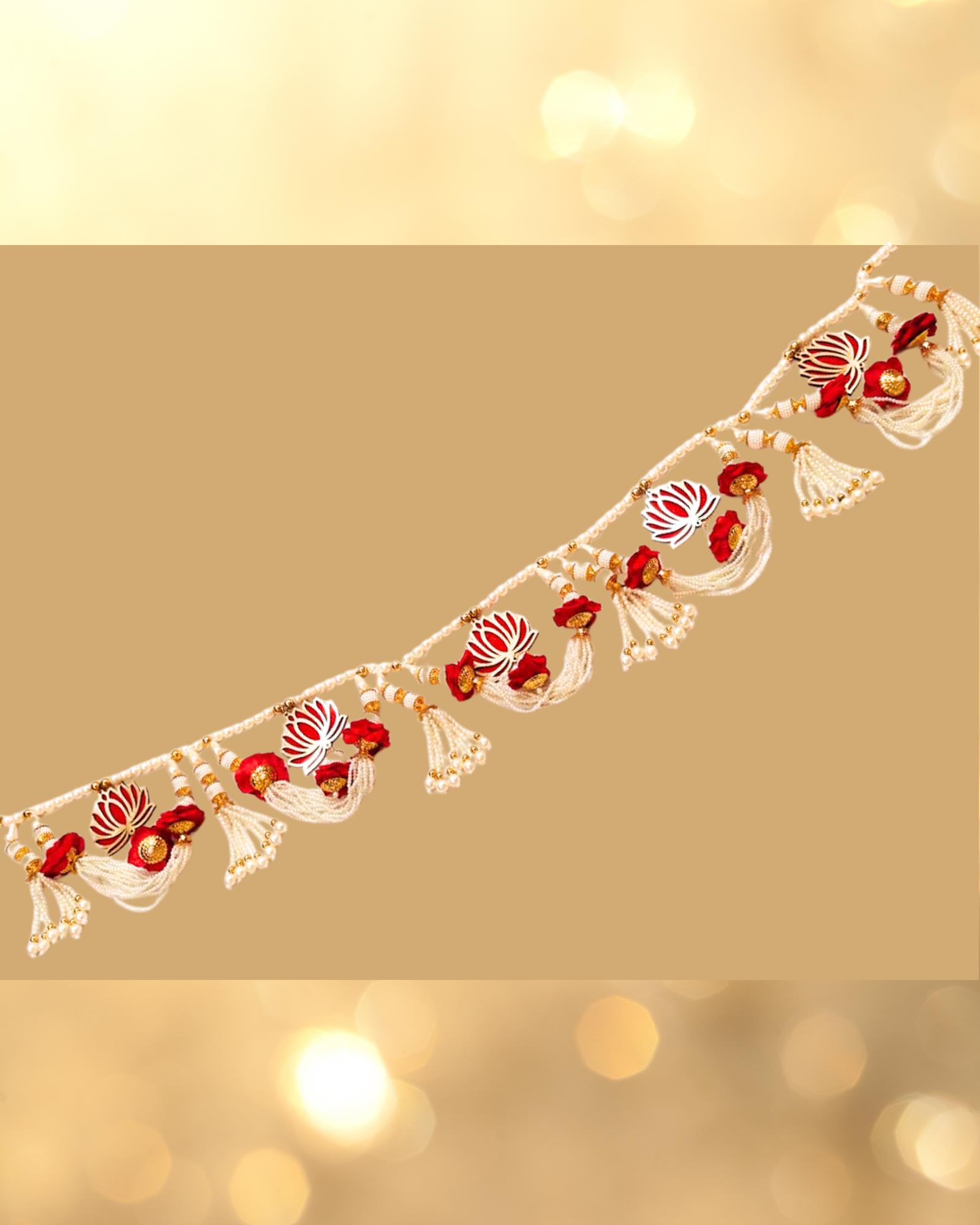 Lotus Toran with Ivoryand Gold Beads (Door Hanging Décor)