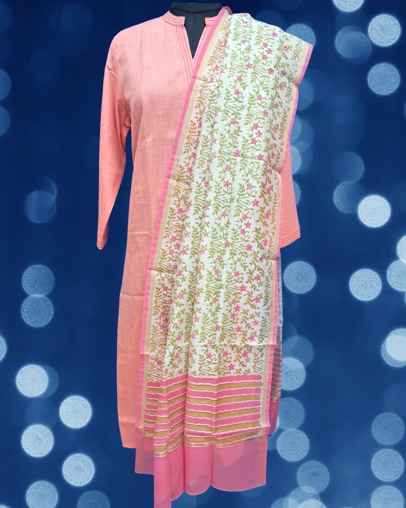 Handwoven Chanderi Dupatta: Phool-Pakshi Collection in Off-White