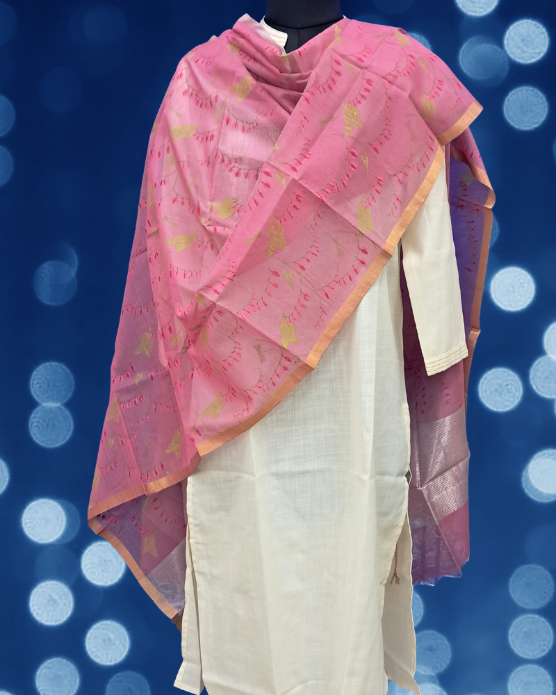Handwoven Chanderi Dupatta: Phool-Pakshi Collection in Colour