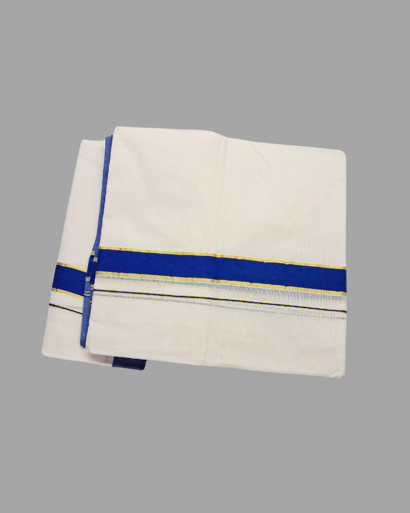 Dhoti: Kerala Cotton - Colour with Gold Zari Border
