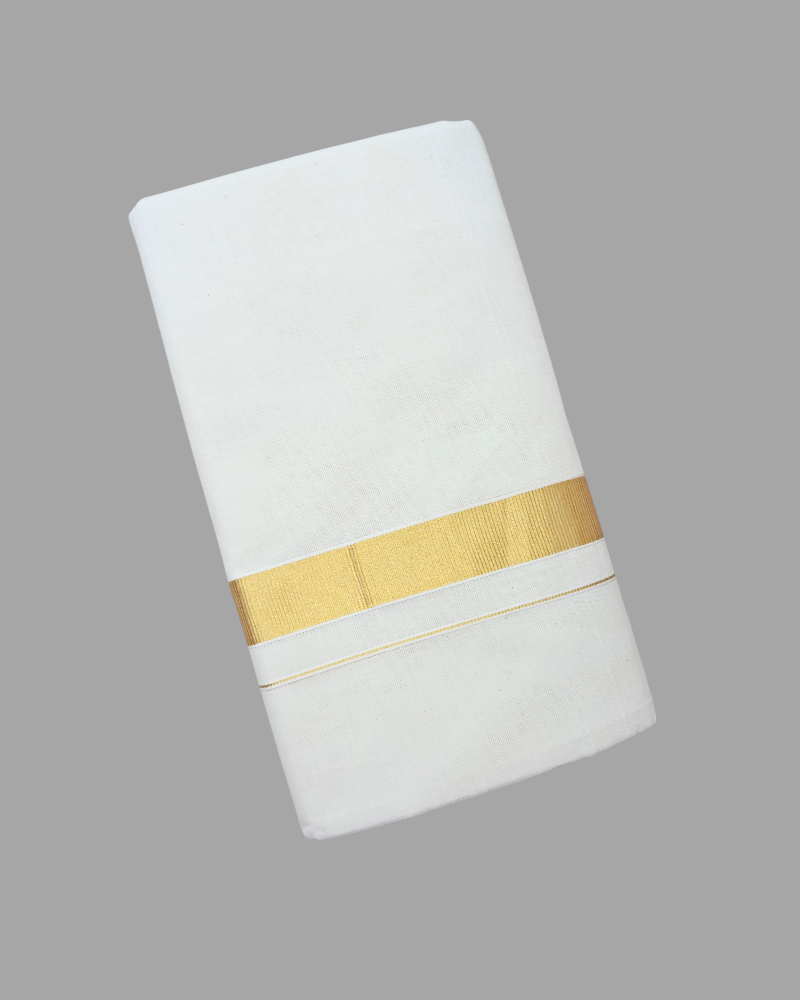 Dhoti: Kerala Cotton - Gold Zari Border