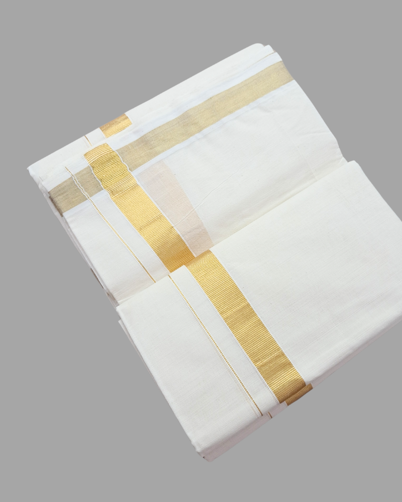 Dhoti: Kerala Cotton - Gold Zari Border