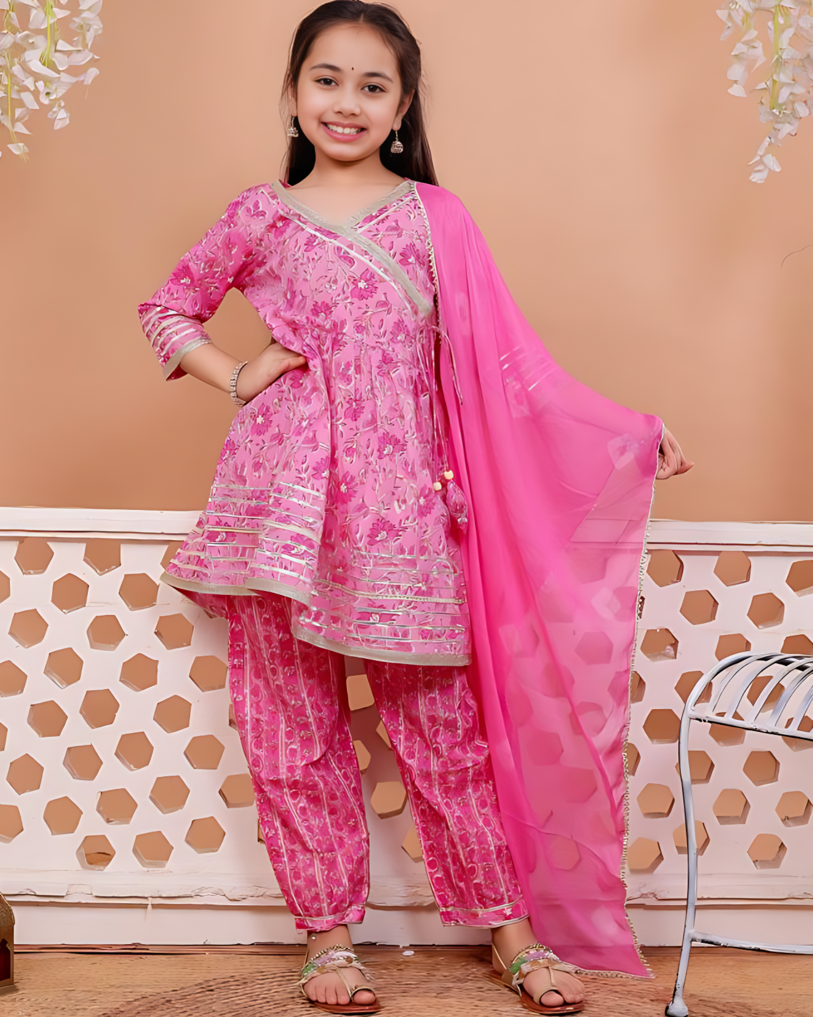 Kurta Set: For Girls, Short Angrakha - 3pc set