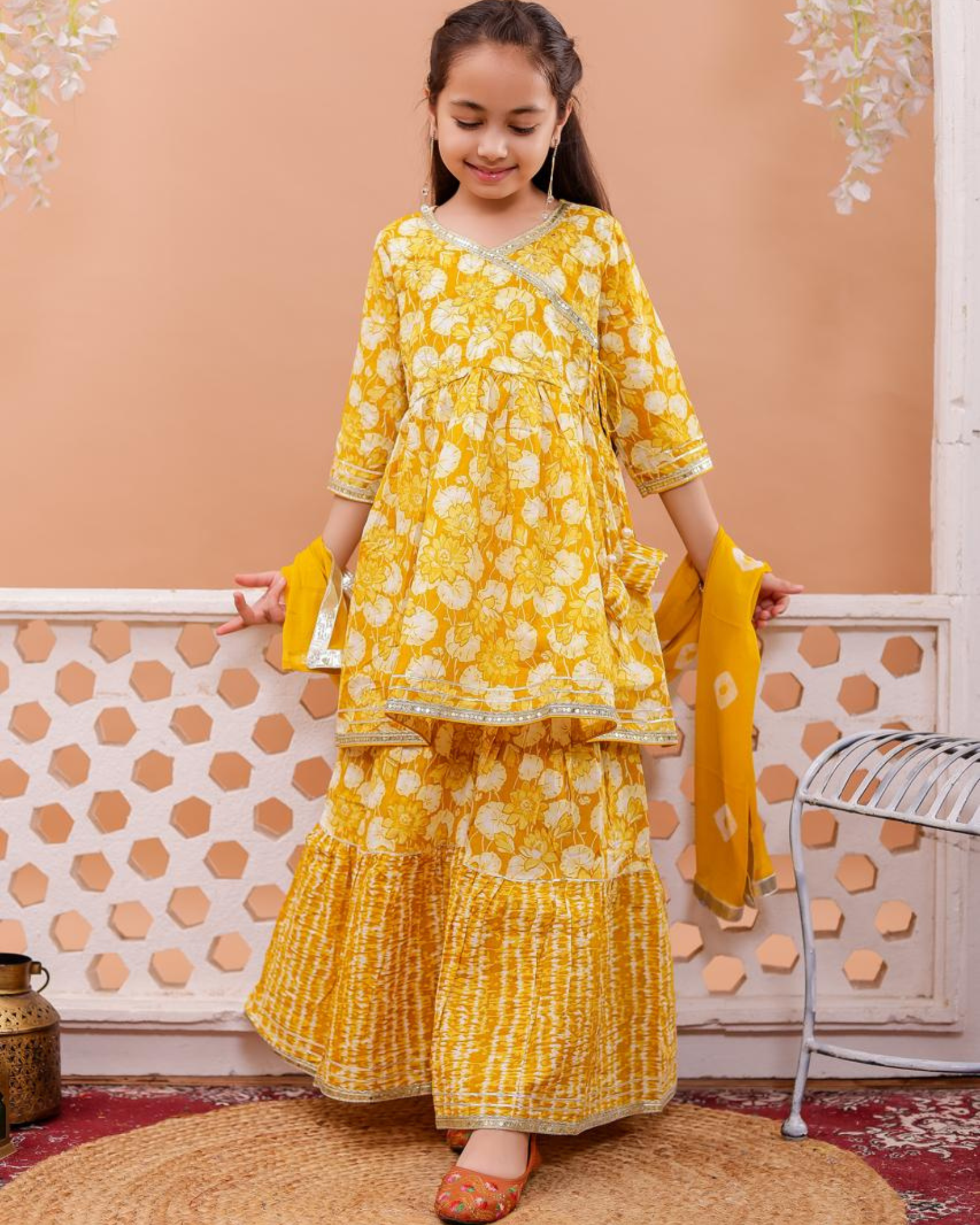 Kurta Set: For Girls, Short Angrakha - 3pc set
