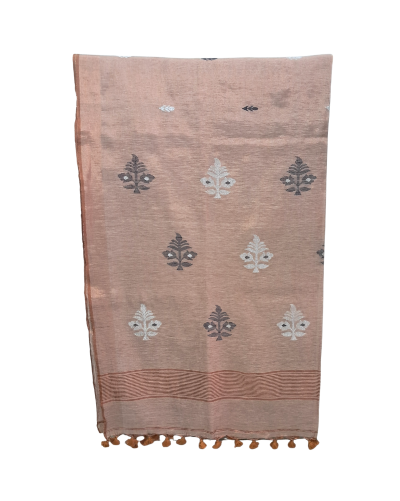 Handwoven Tissue Linen Jamdani Saree - Golden Wheat