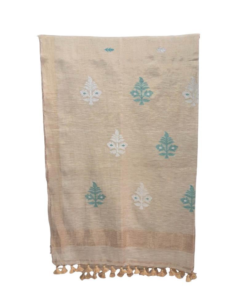 Handwoven Tissue Linen Jamdani Saree - Beige