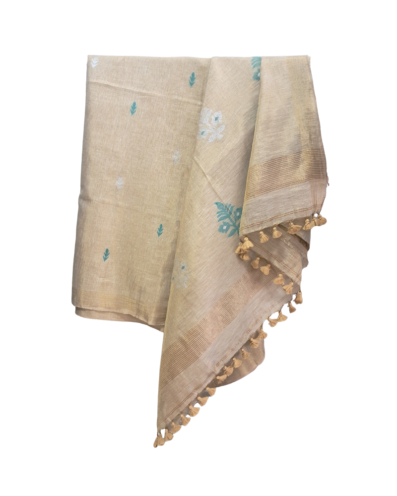 Handwoven Tissue Linen Jamdani Saree - Beige