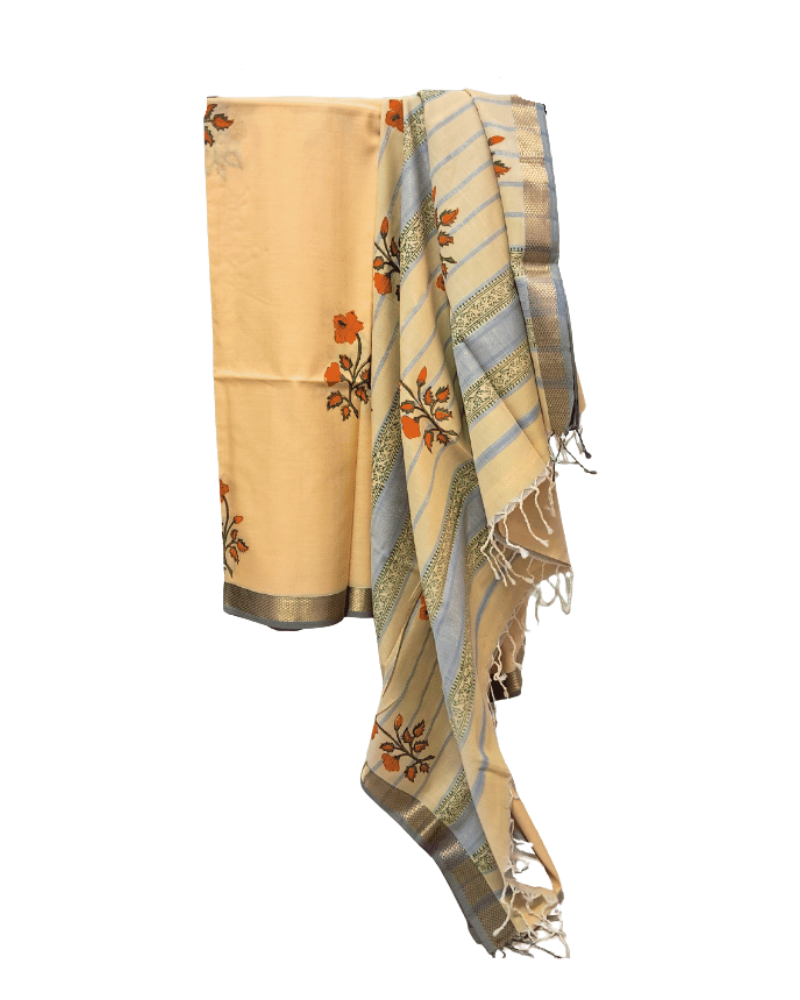 Saree: Maheshwari Cotton with Zari Border & Block Print
