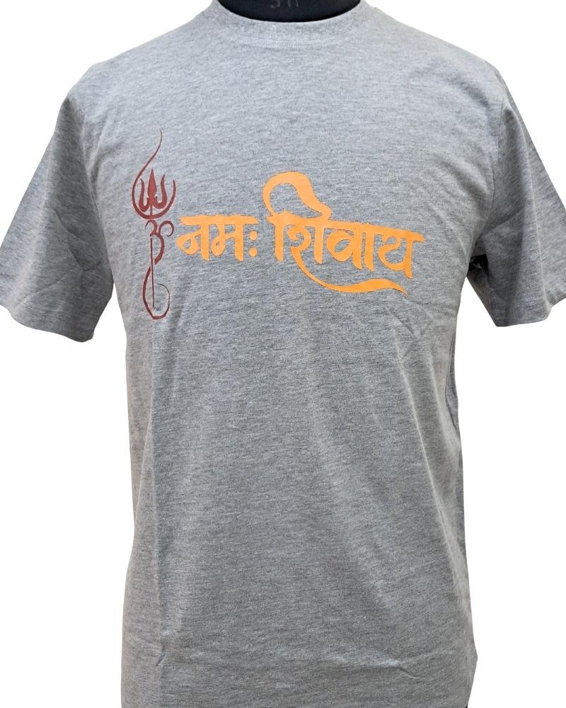 Om Namah Shivaya Cotton T-Shirt - Grey and Blue