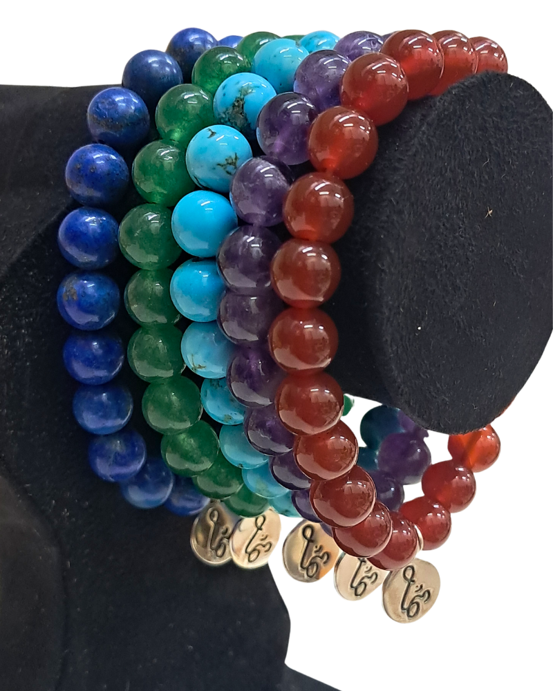Bracelet: Semi-Precious Bead with Pure Silver Om Charm