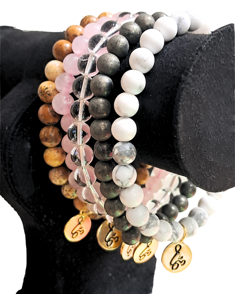 Bracelet: Semi-Precious Bead with Gold-Plated Silver Om Charm