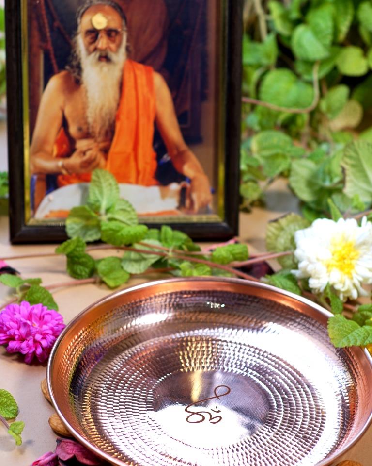 Copper Puja Thali with Om Small - Hand-Beaten Prayer Platter