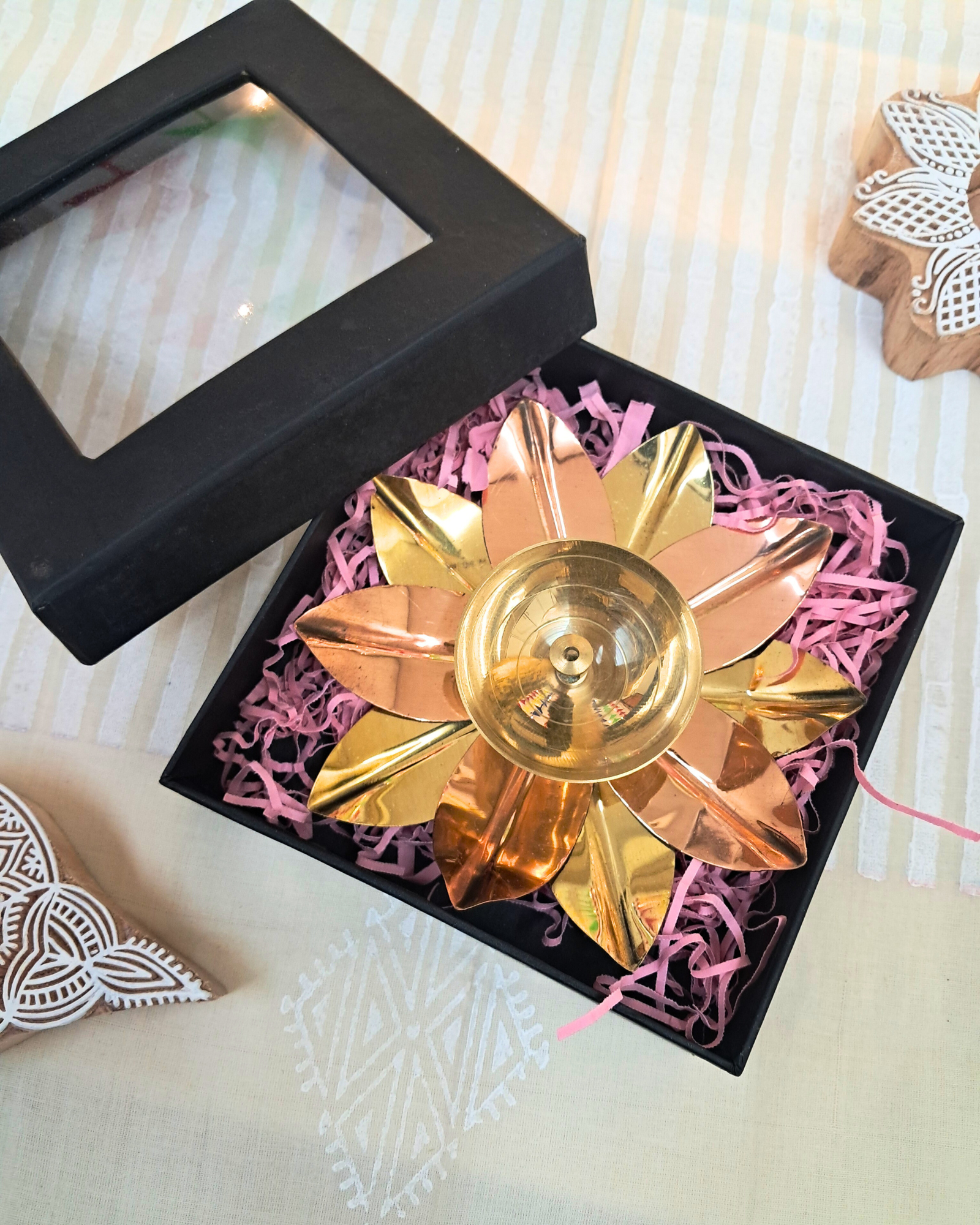 Padma Gift Box – Brass & Copper Lotus Diya