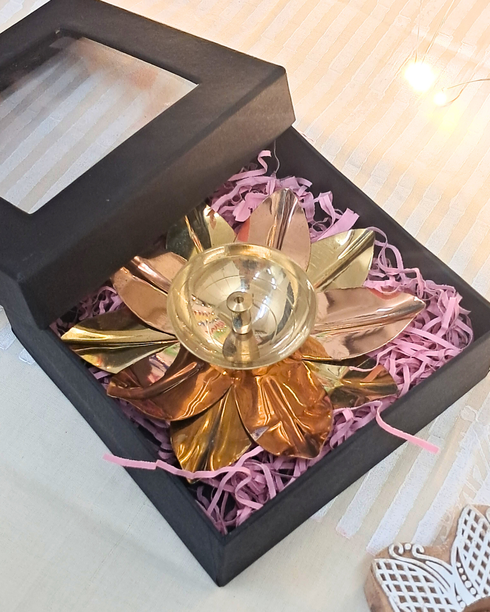 Padma Gift Box – Brass & Copper Lotus Diya