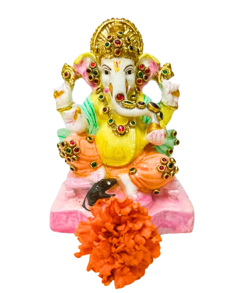 Ganesha Idol in Resin with Stone Embellishments – 4"