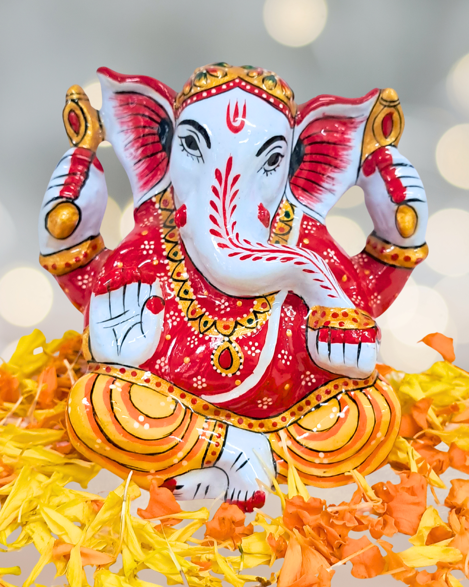Handcrafted Metal Ganesh Idol with Enamel Finish – 12.5 cms