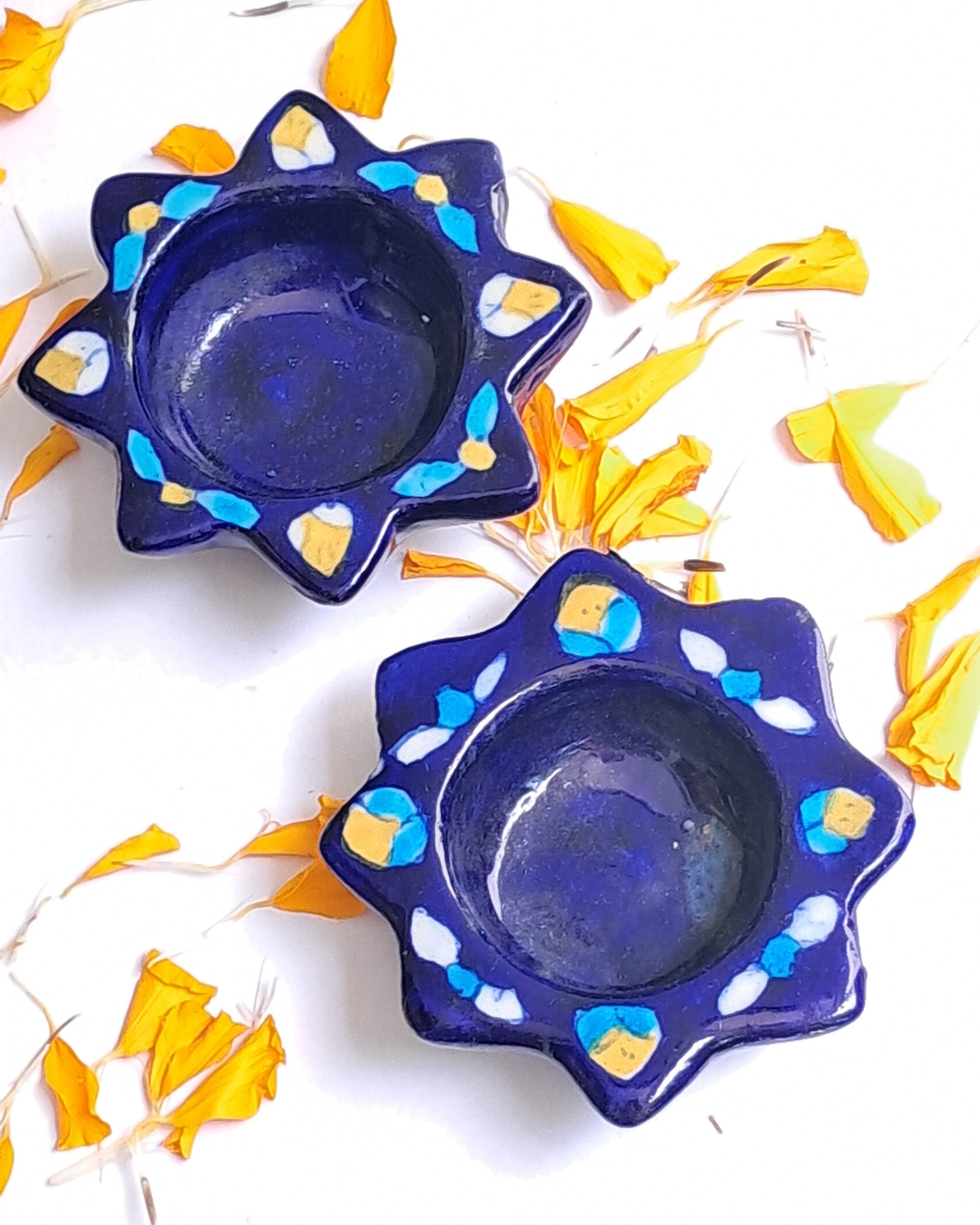 T-light Holder: Blue Pottery
