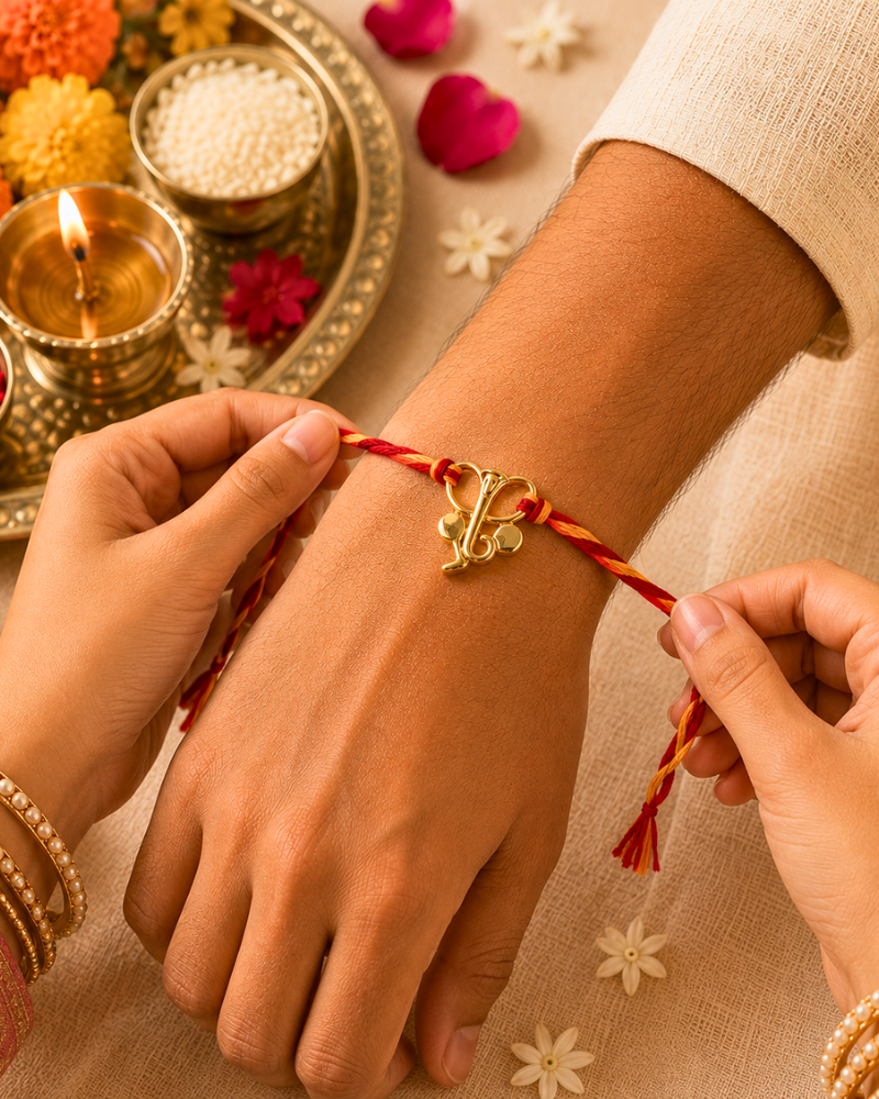 Vakratunda Rakhi – Mangalam Collection – 22K Gold-Plated