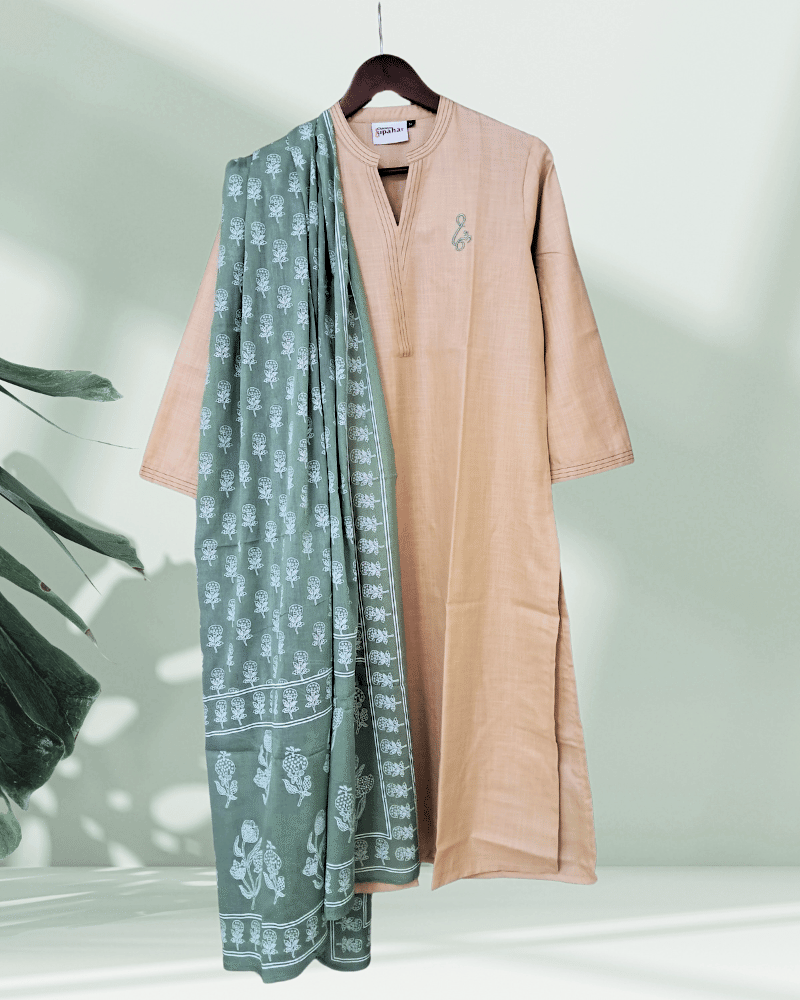 Kurta & Dupatta Set in Cotton - Stiched