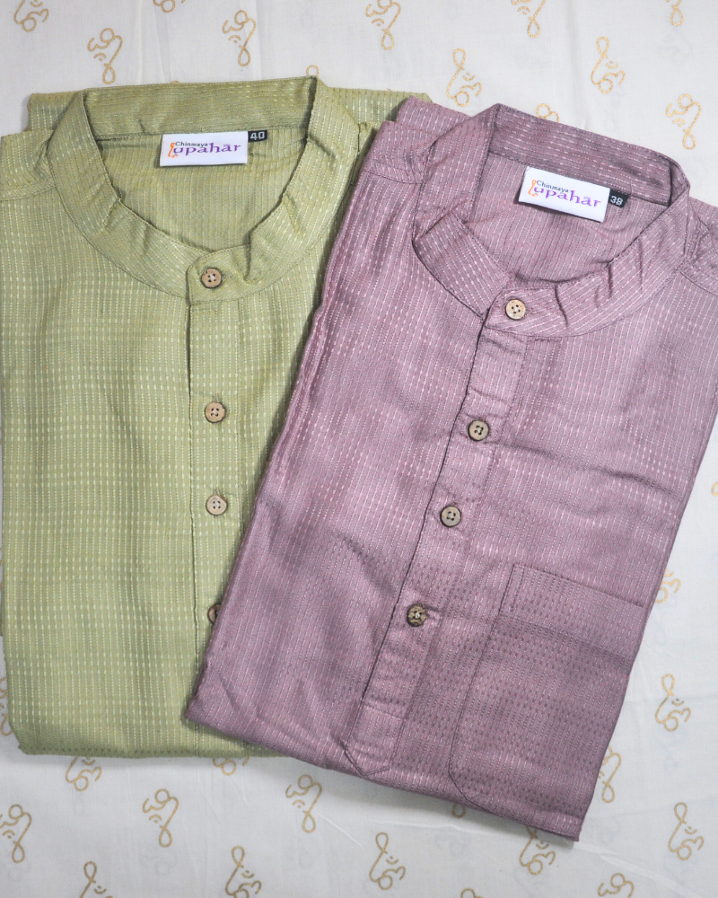 Men’s Silk Viscose Kurta with Subtle Self-Weave Pattern (Knee Length, Festive Wear)