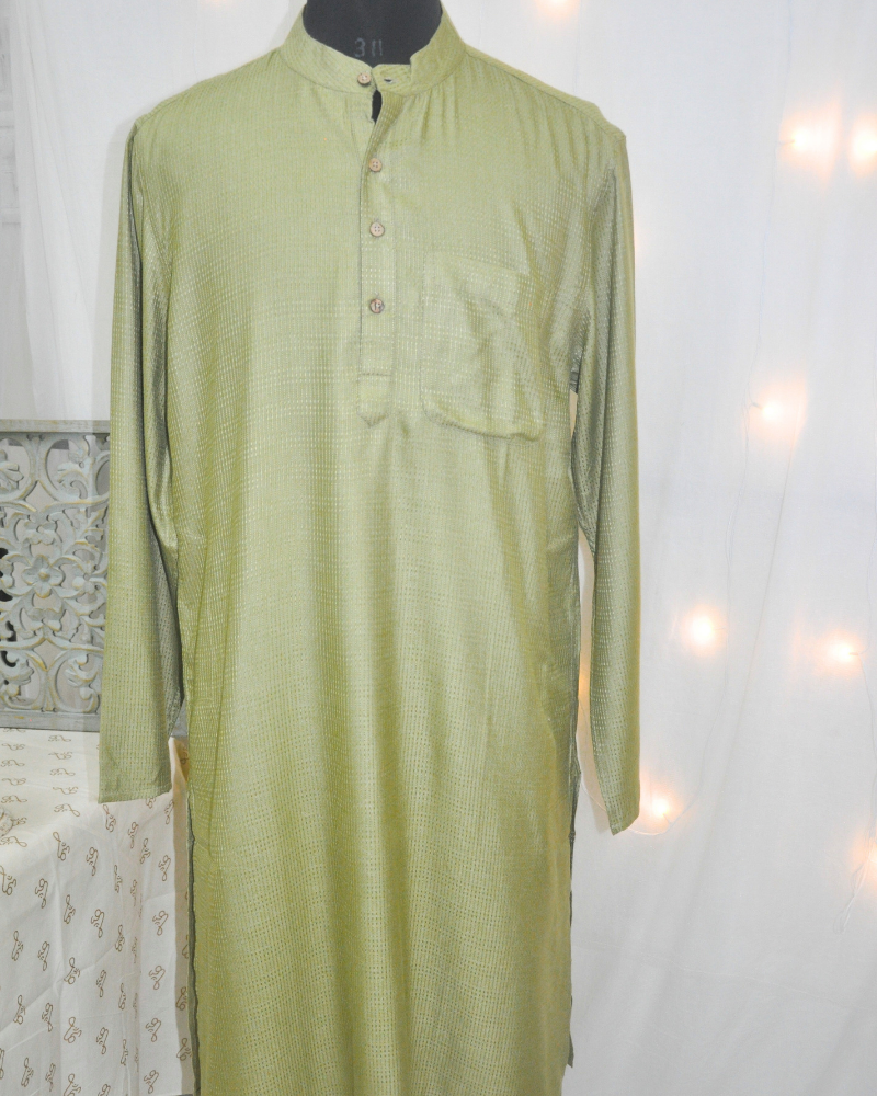 Men’s Silk Viscose Kurta with Subtle Self-Weave Pattern (Knee Length, Festive Wear)