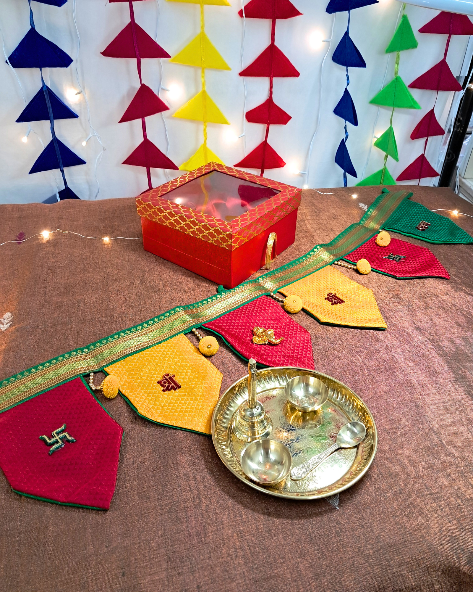 Sanskriti Gift Box – Brass Puja Thali Set with Khun Toran