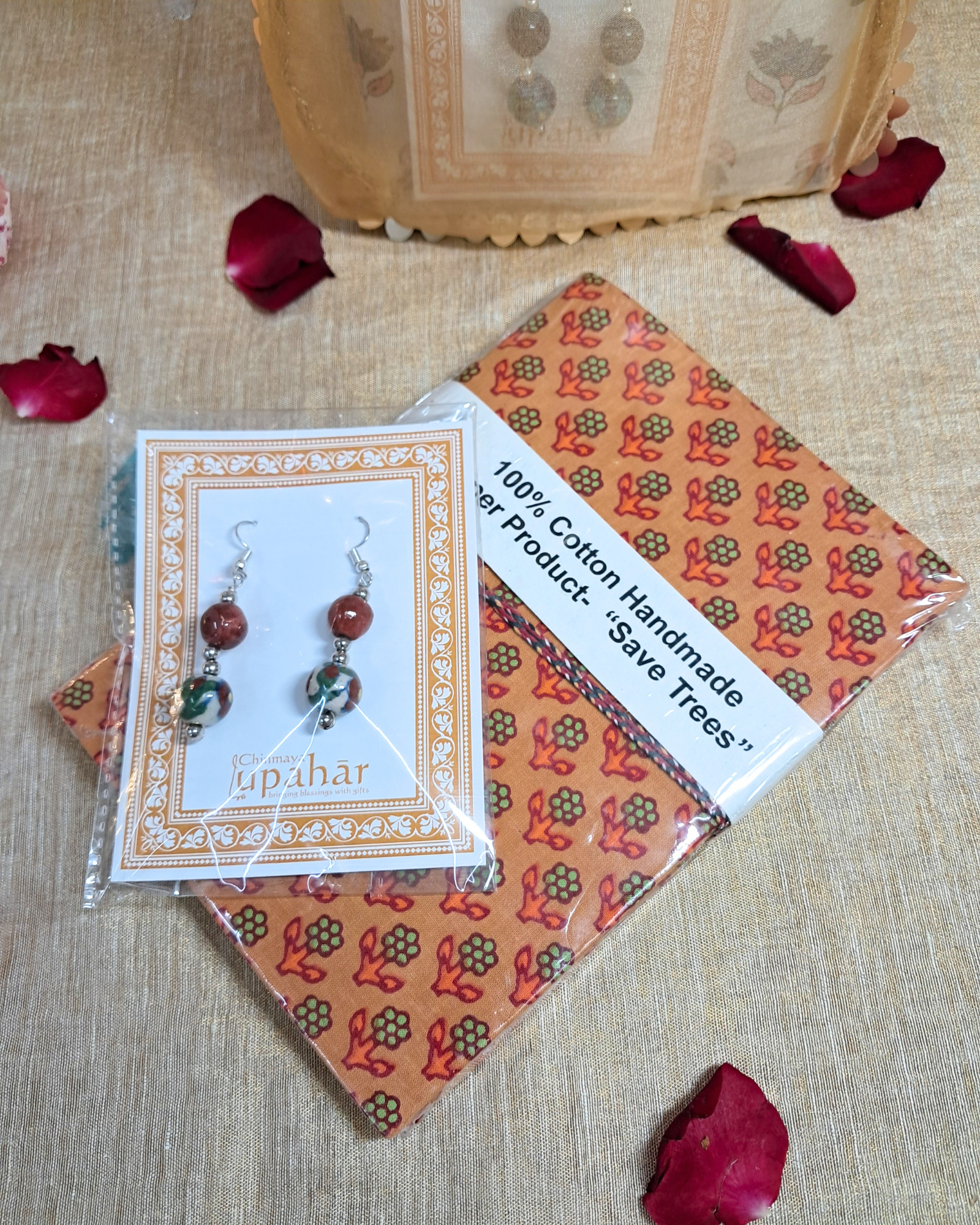 Akshara Gift Box – Handmade Blue Pottery Earrings with Handmade Paper Notebook