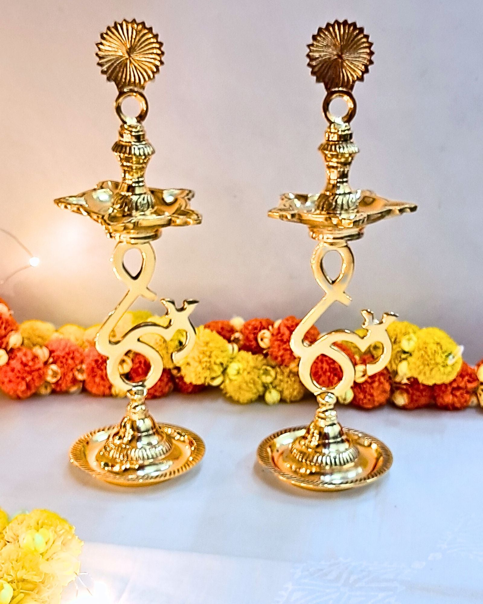 Diwali Gift Box – Pack of 2 Brass Om Lamps (10")