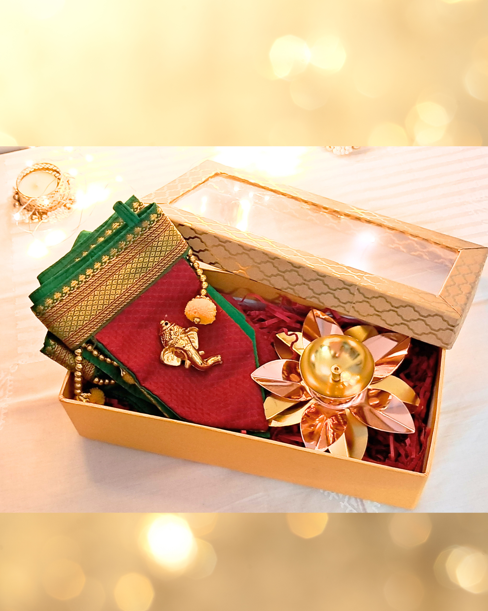 Aarambh Gift Box – 5" Lotus Metal Diya with Khun Toran