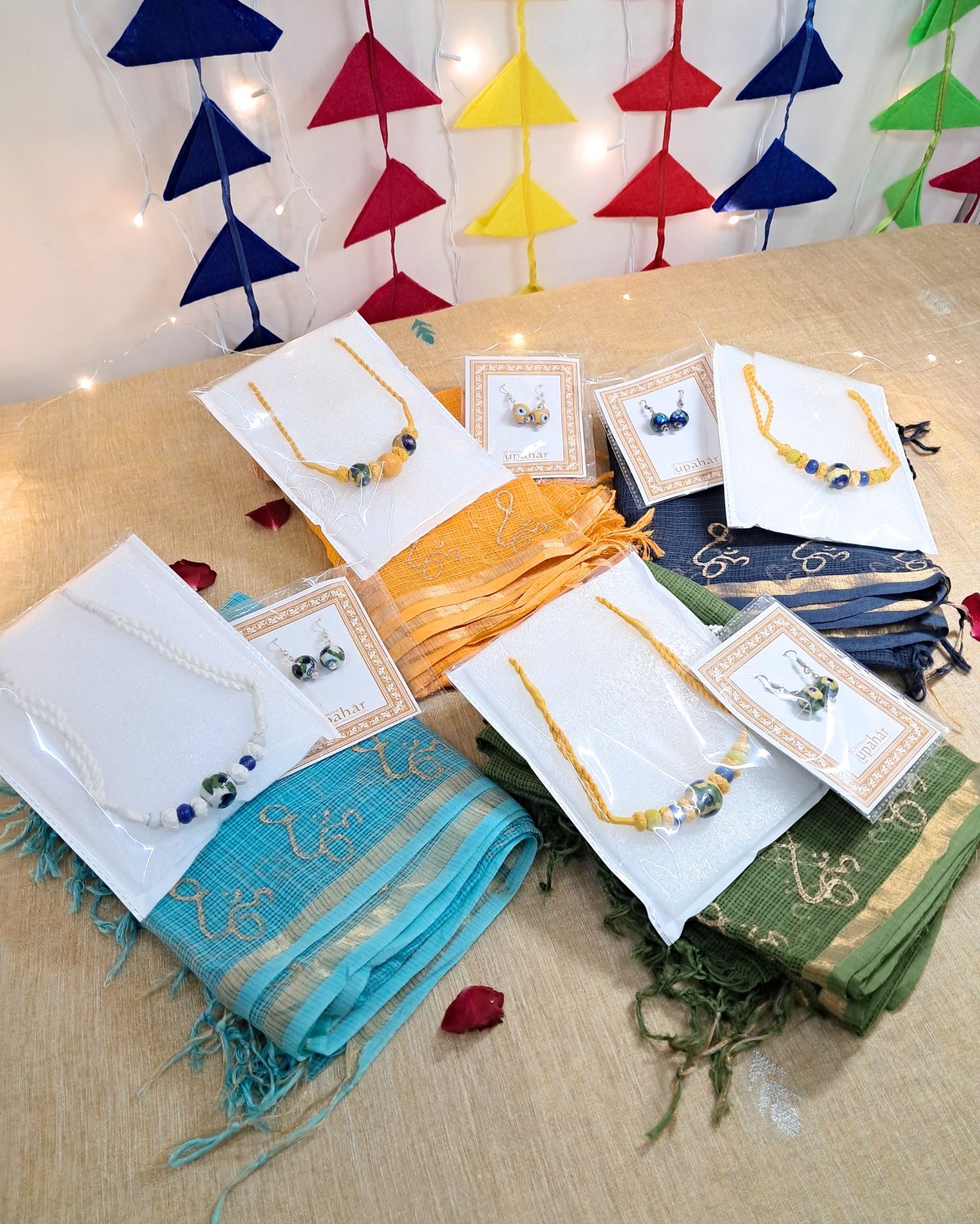 Shringar Gift Box – Kota Dupatta, Handmade Blue Pottery Necklace & Earrings