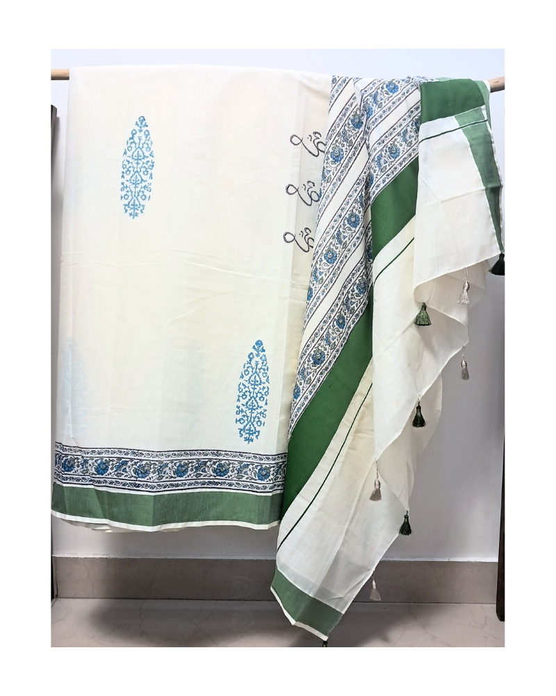 Saree: Kerala Cotton - Dark Green Border